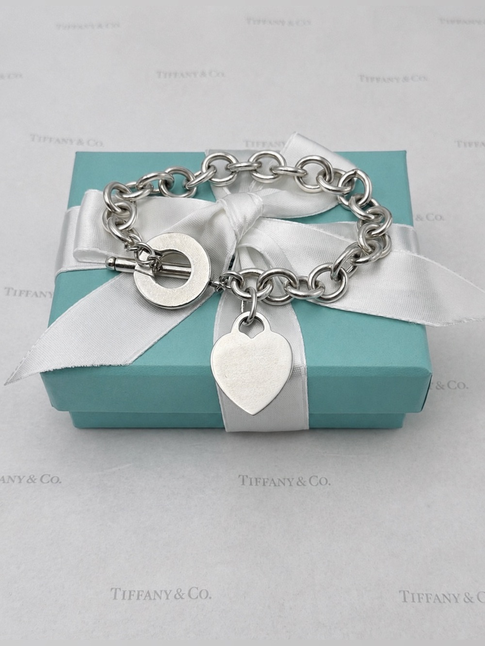 Tiffany & Co. Heart Tag Charm Toggle Bracelet Sterling Silver 925 Gift Box Pouch - Picture 8 of 11